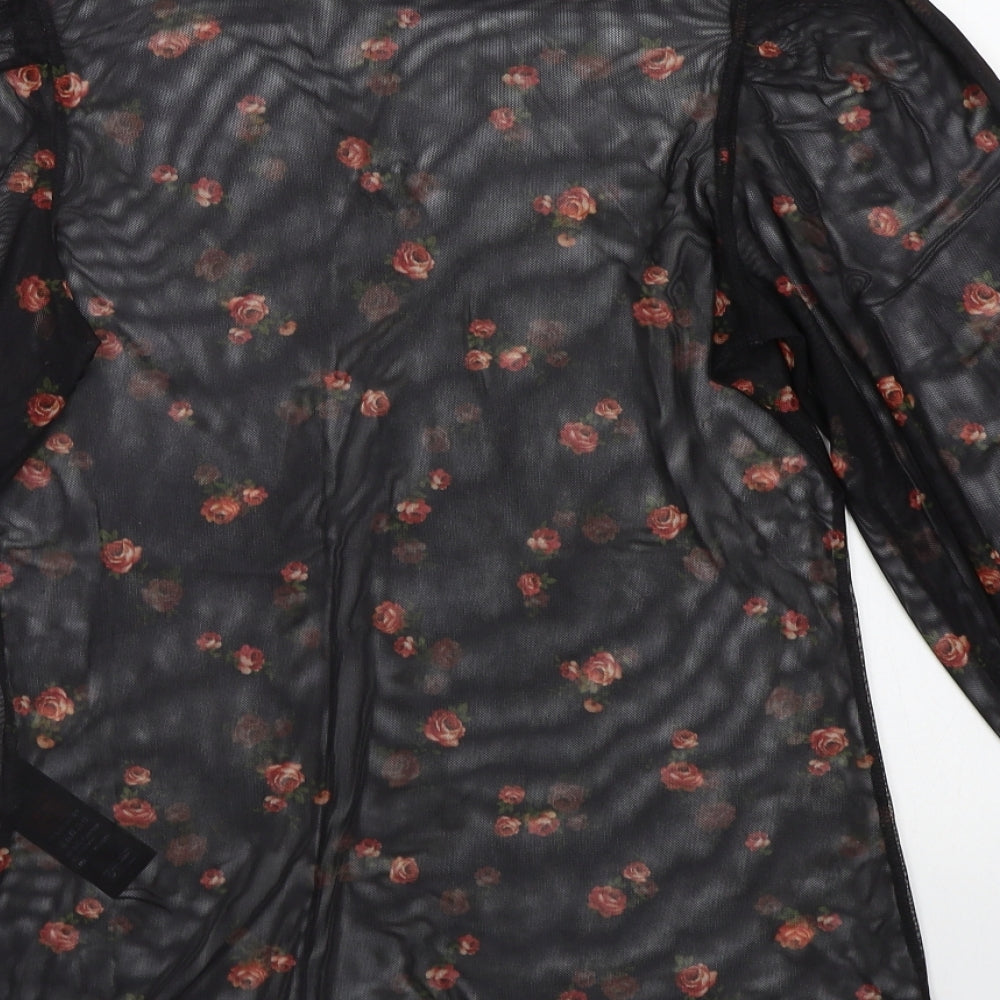 New Look Womens Black Floral  Basic Blouse Size 16  - See Through