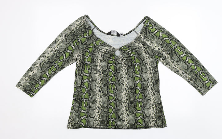 Dorothy Perkins Womens Green Animal Print  Basic Blouse Size 14