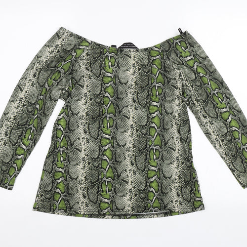 Dorothy Perkins Womens Green Animal Print  Basic Blouse Size 14