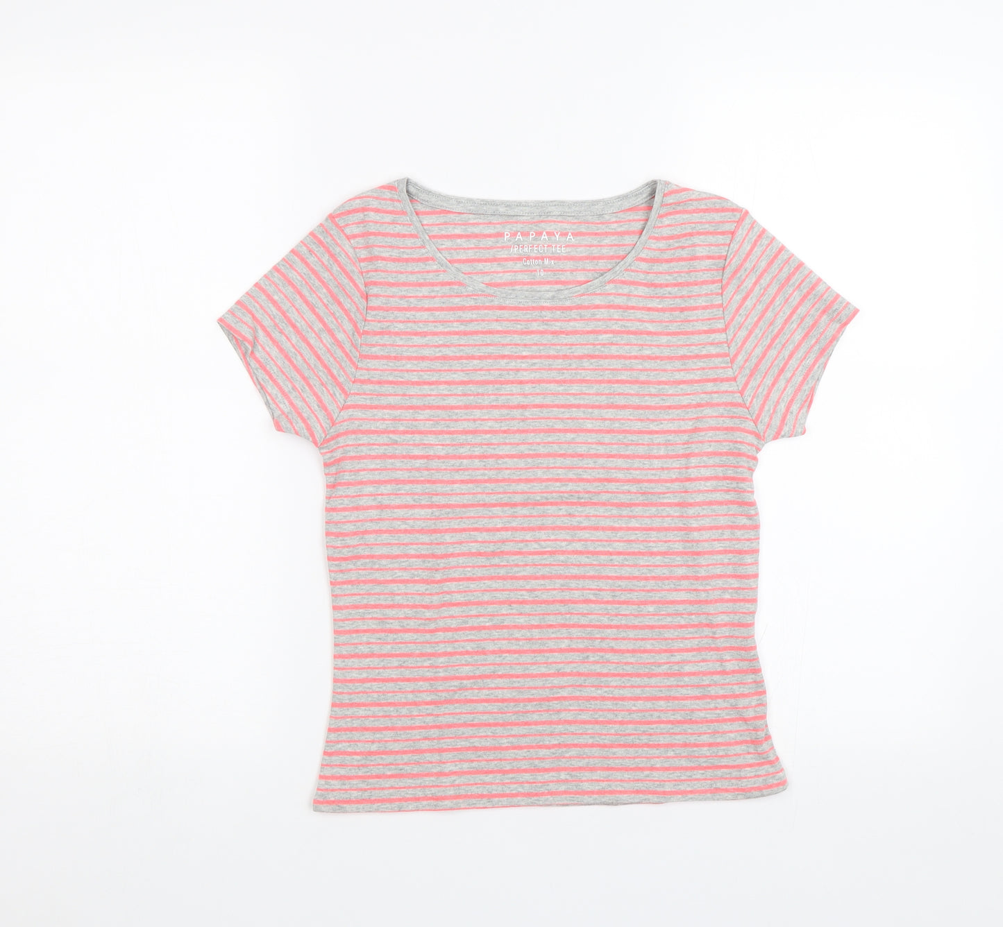 Papaya Womens Pink Striped  Basic T-Shirt Size 10