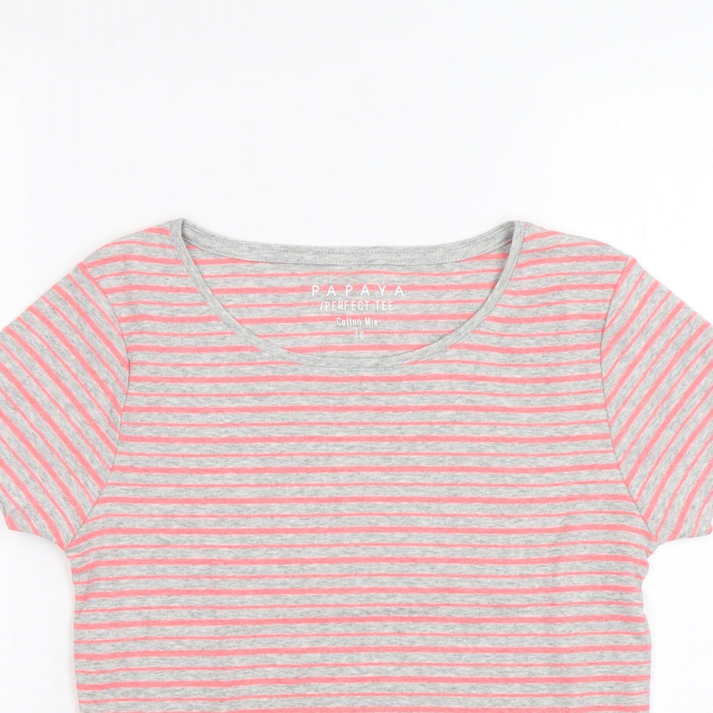 Papaya Womens Pink Striped  Basic T-Shirt Size 10