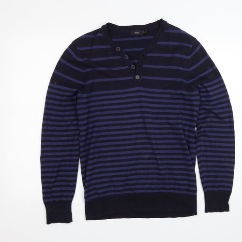 F&F Mens Blue Striped  Pullover Jumper Size S