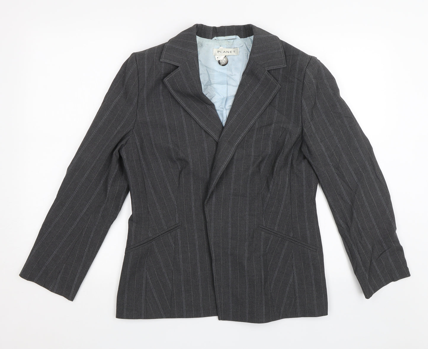 Planet Womens Grey Striped  Jacket Blazer Size 12