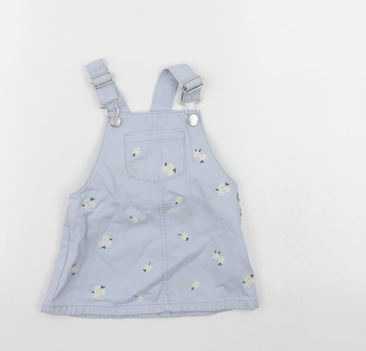 F&F Girls Blue Floral  Pinafore/Dungaree Dress