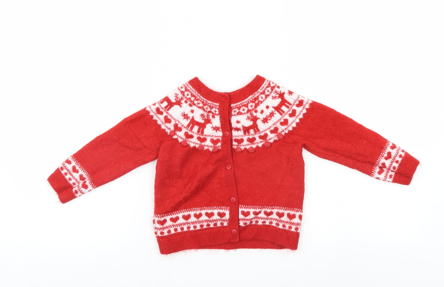 F&F Girls Red   Cardigan Jumper Size 3-4 Years  - Christmas Cardigan