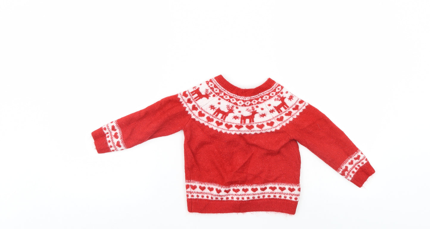 F&F Girls Red   Cardigan Jumper Size 3-4 Years  - Christmas Cardigan