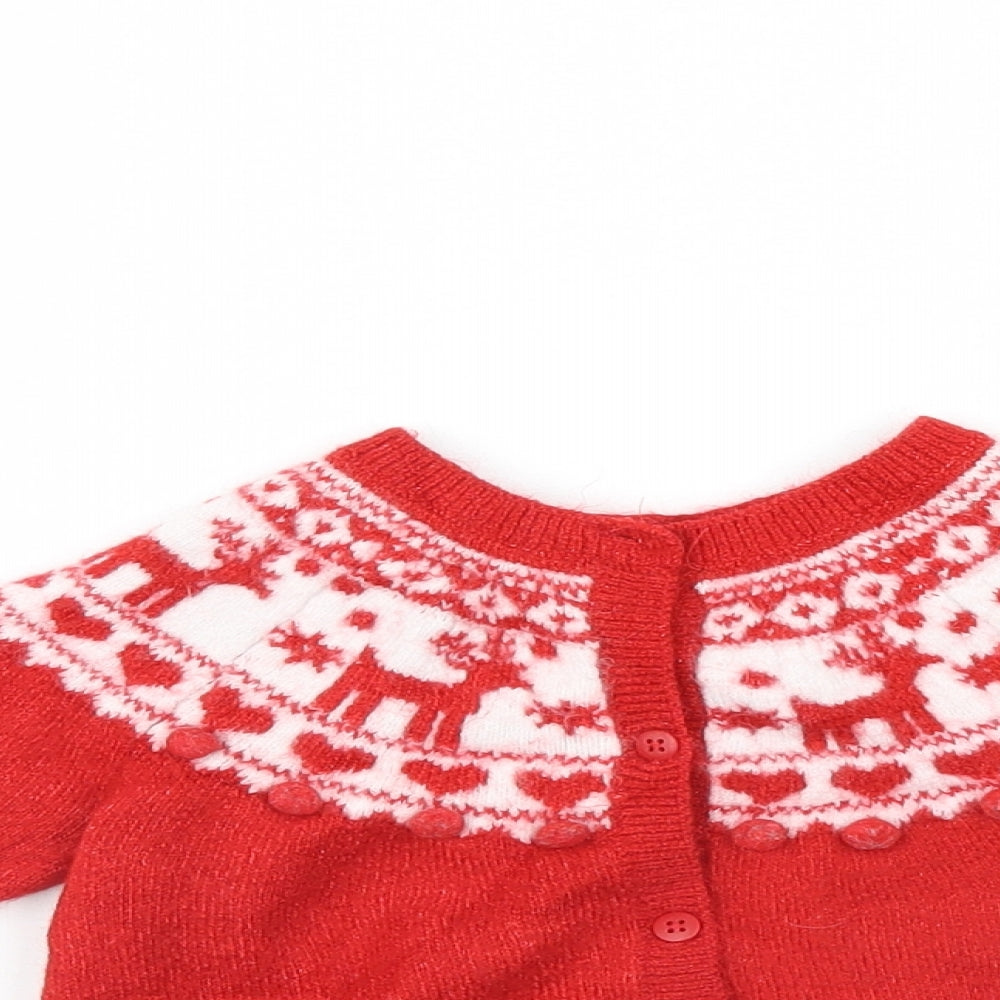 F&F Girls Red   Cardigan Jumper Size 3-4 Years  - Christmas Cardigan