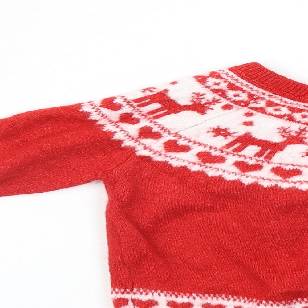 F&F Girls Red   Cardigan Jumper Size 3-4 Years  - Christmas Cardigan