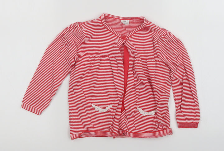 F&F Girls Red Striped Cardigan Jumper Size 12-18 Months