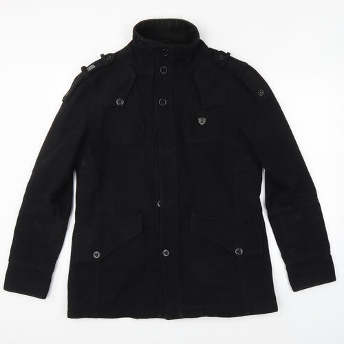 FLY53 Mens Black   Overcoat Coat Size M