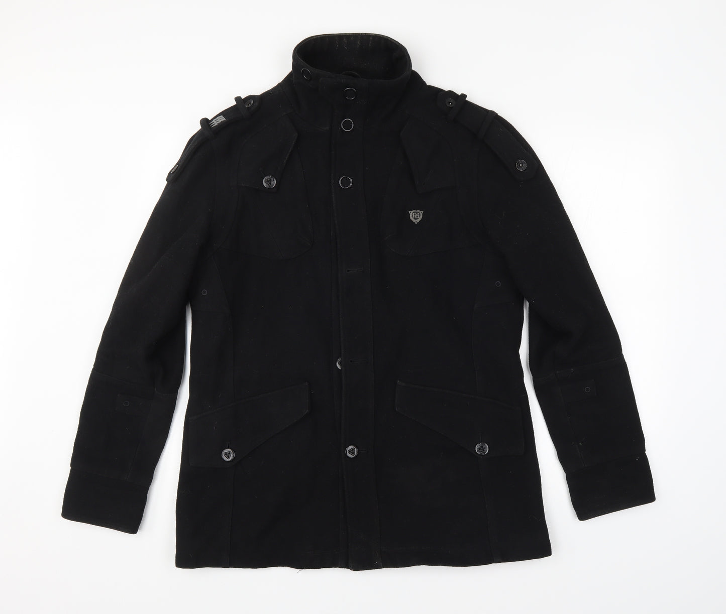 FLY53 Mens Black   Overcoat Coat Size M
