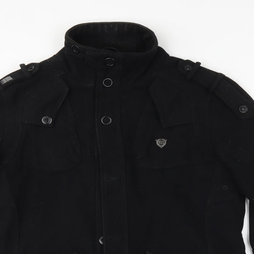 FLY53 Mens Black   Overcoat Coat Size M