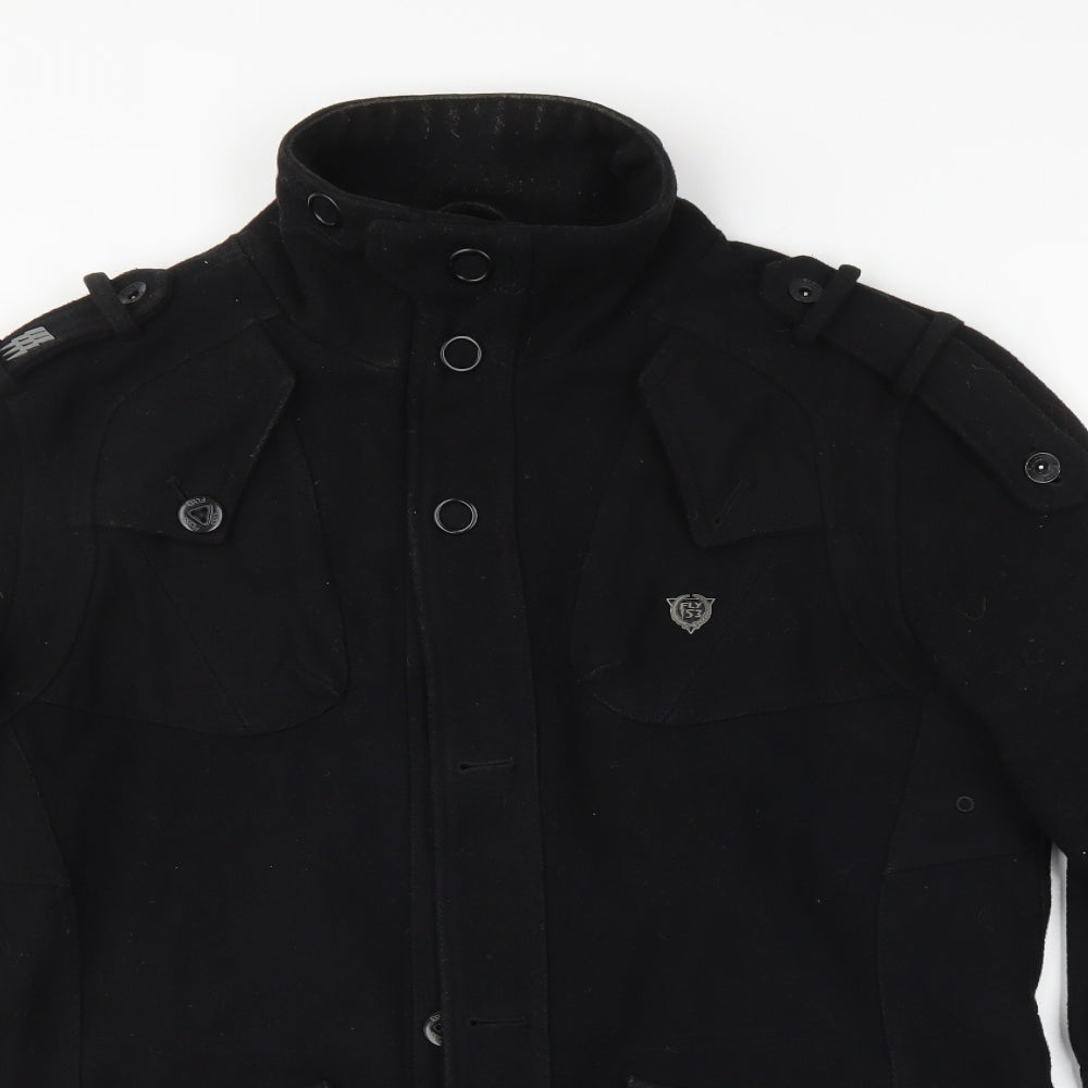 FLY53 Mens Black   Overcoat Coat Size M