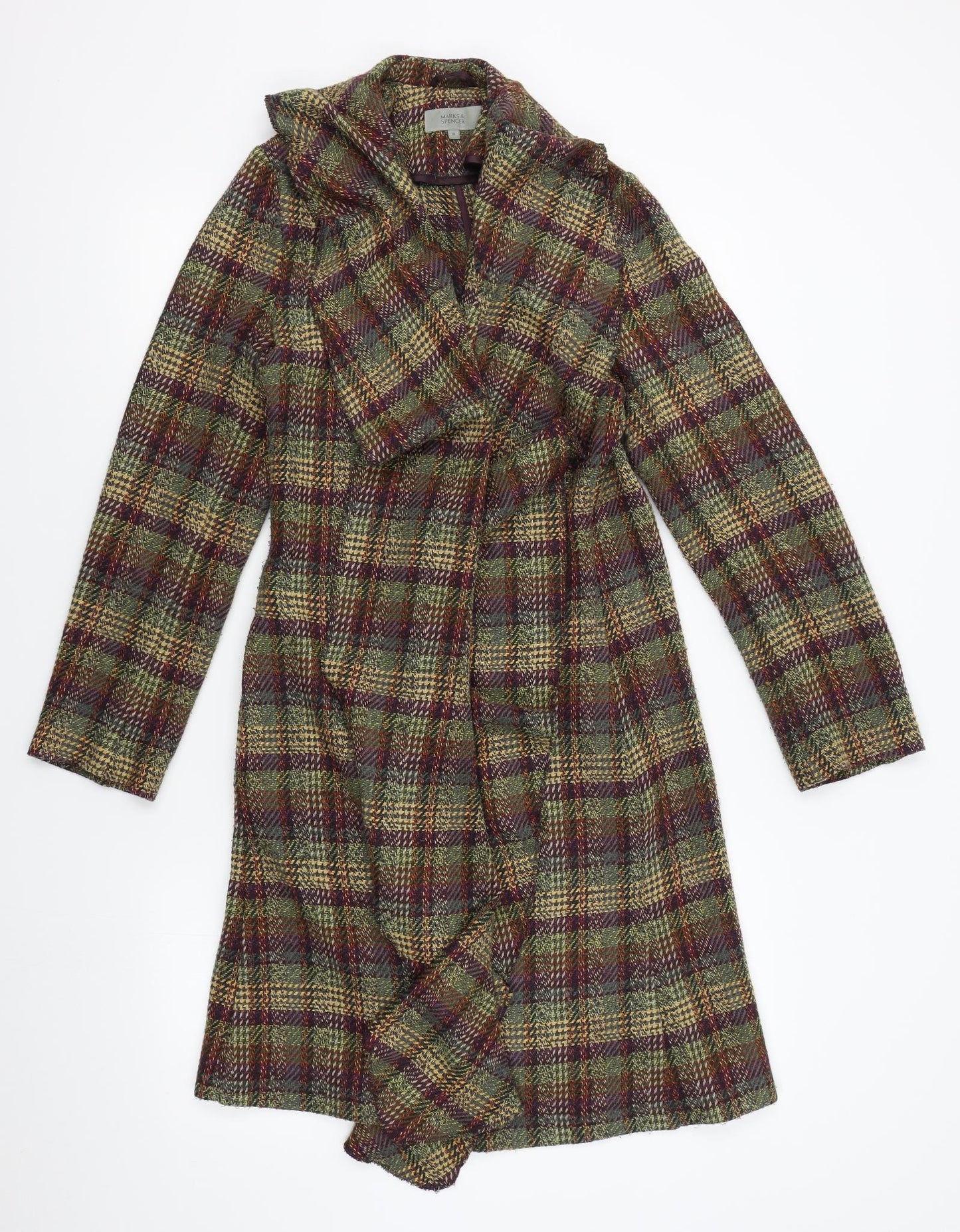 M&S Womens Multicoloured Plaid  Overcoat Coat Size 8