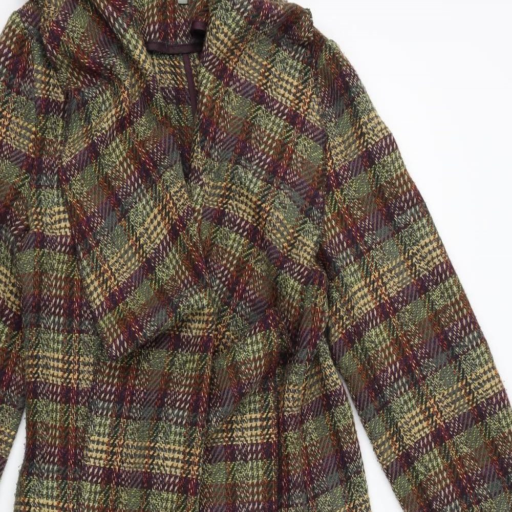 M&S Womens Multicoloured Plaid  Overcoat Coat Size 8