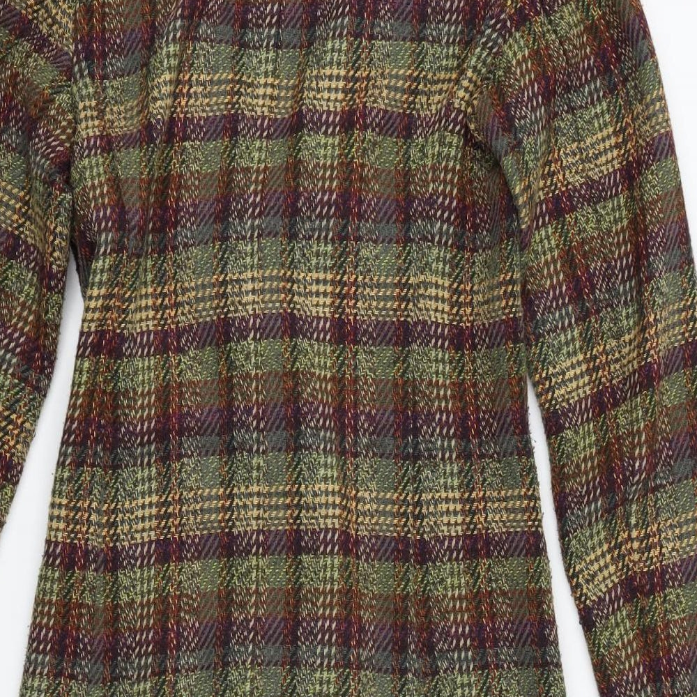 M&S Womens Multicoloured Plaid  Overcoat Coat Size 8