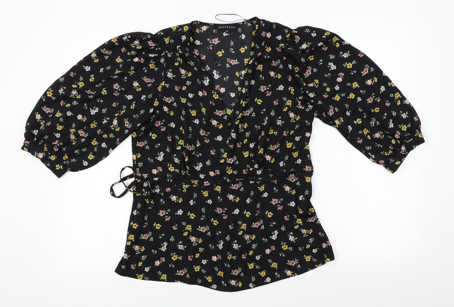 Peacocks Womens Black Floral  Basic Blouse Size 10