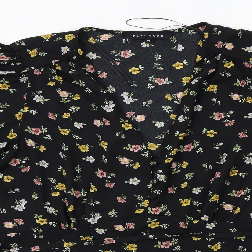Peacocks Womens Black Floral  Basic Blouse Size 10