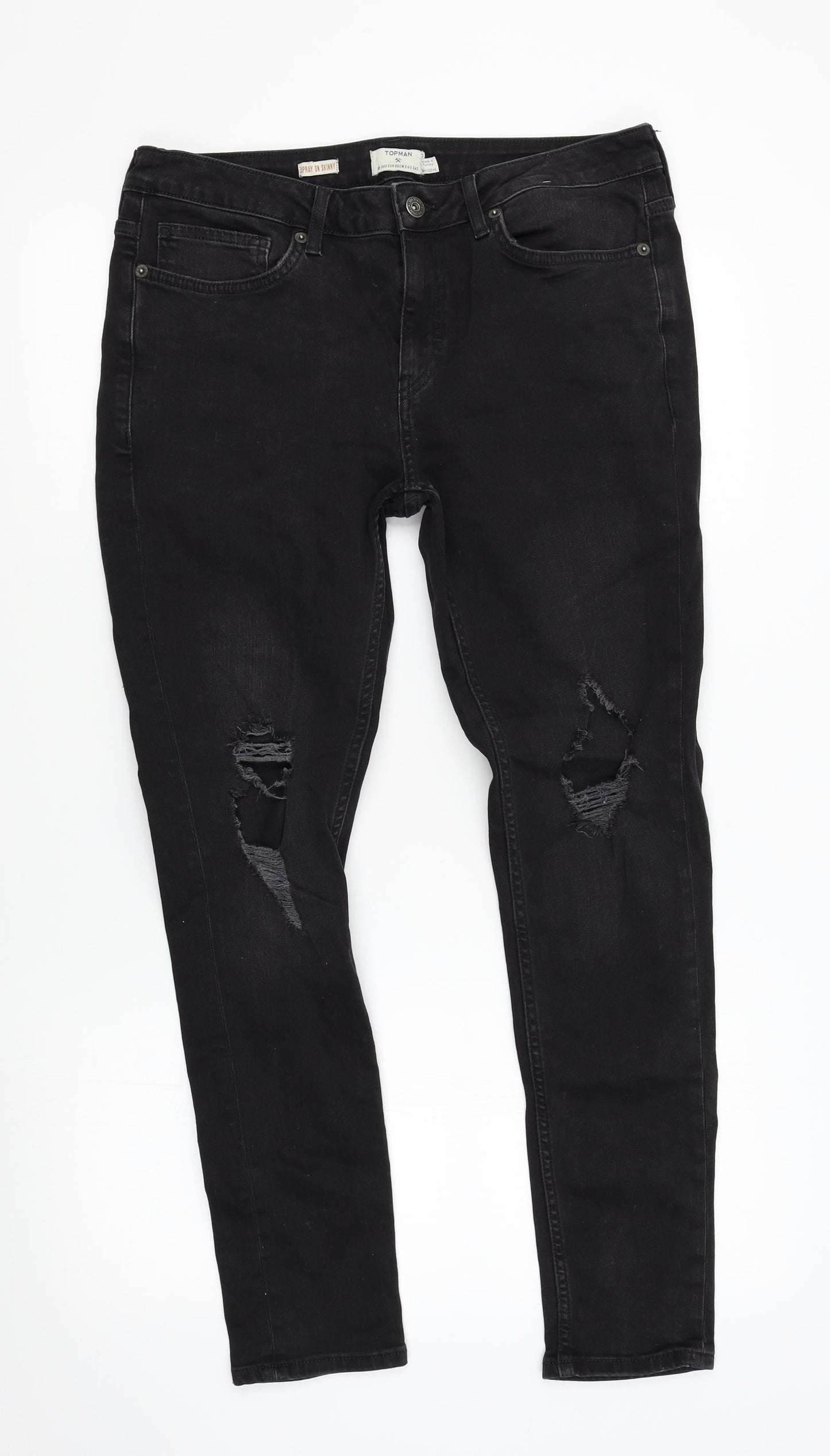Topman Mens Black   Straight Jeans Size 34 L28 in