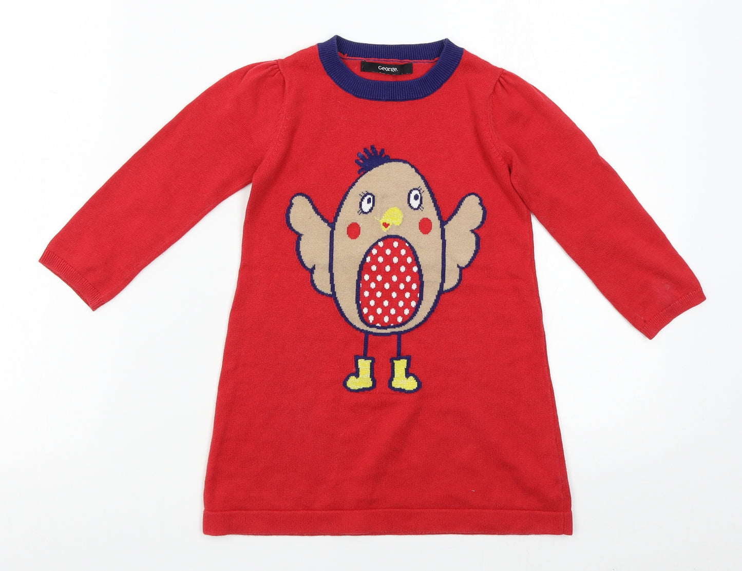 George Girls Red   Jumper Dress  Size 2-3 Years  - robin