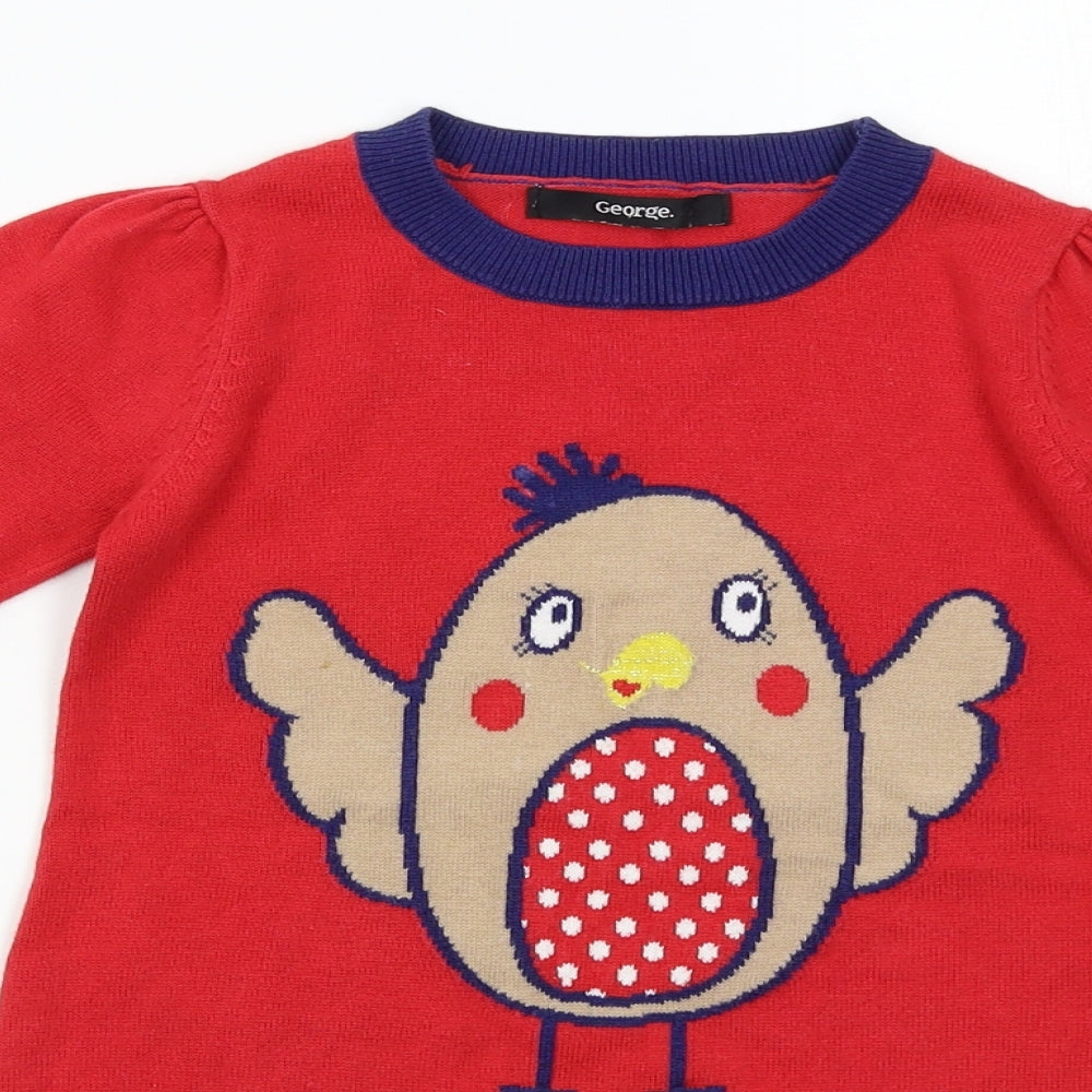 George Girls Red   Jumper Dress  Size 2-3 Years  - robin