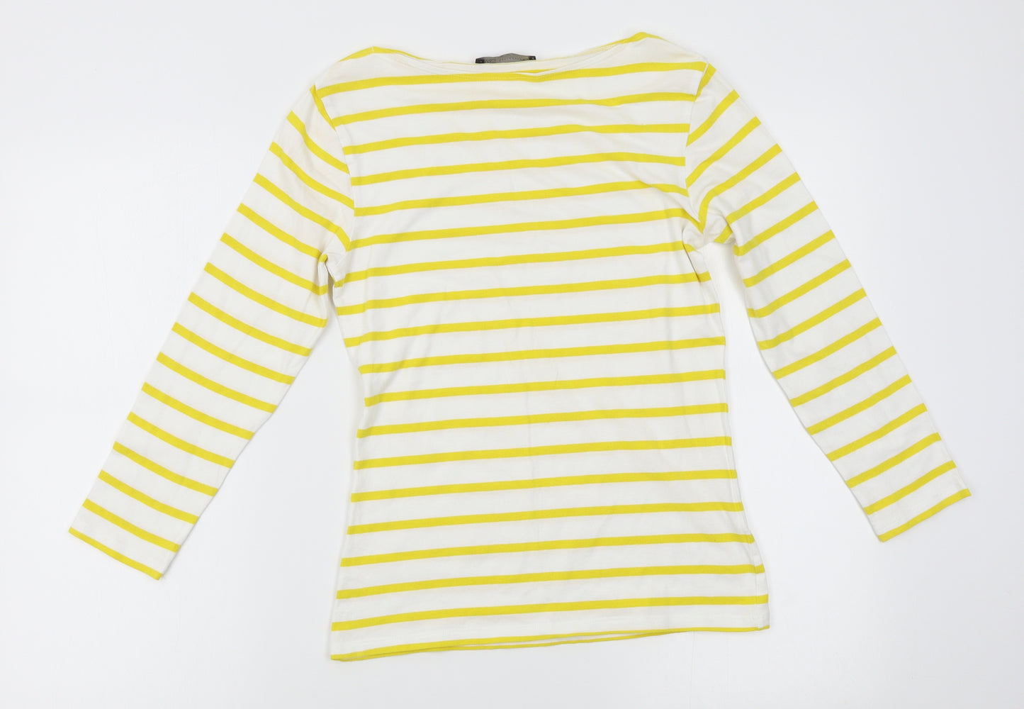 M&S Womens White Striped  Basic T-Shirt Size 8