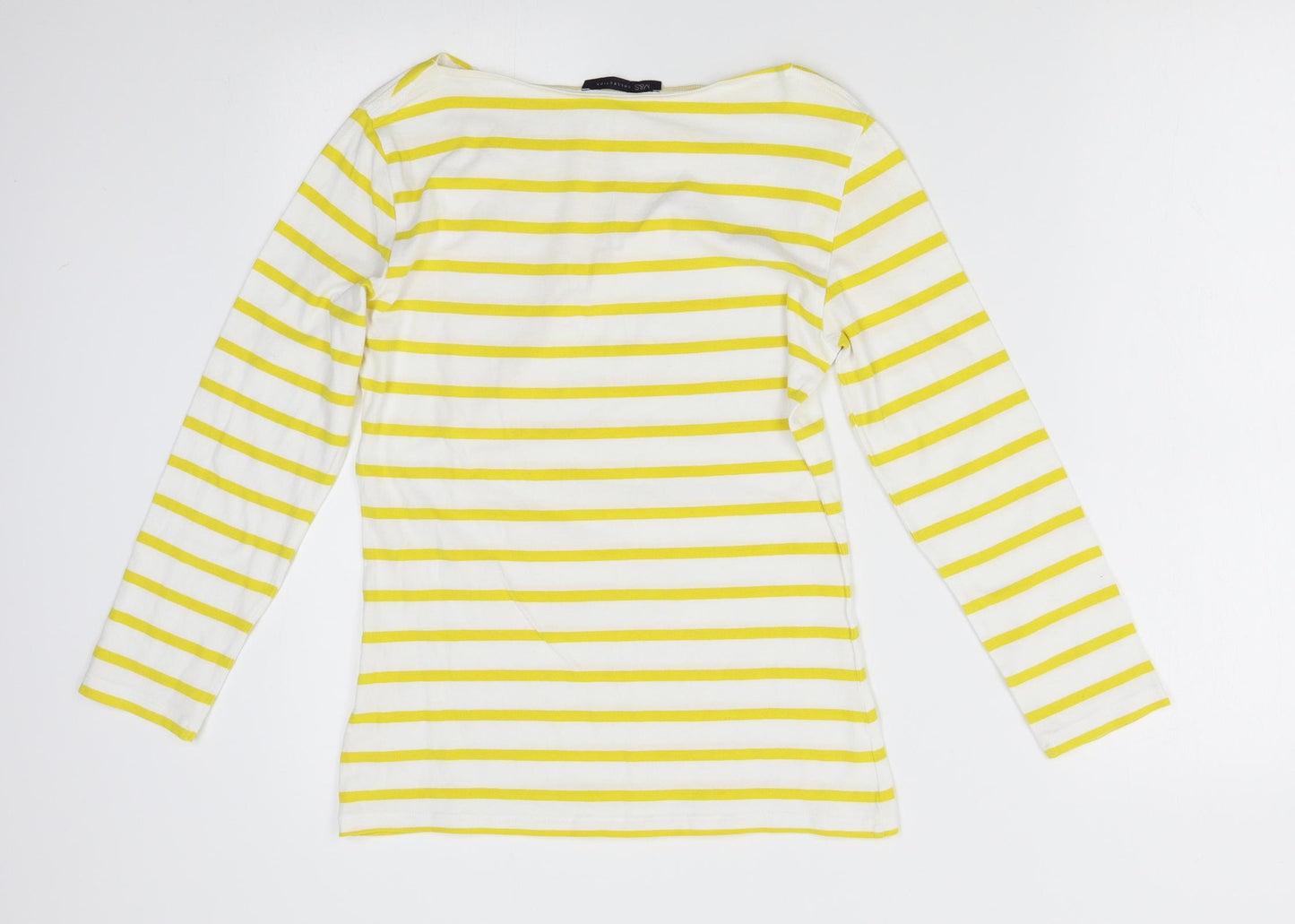 M&S Womens White Striped  Basic T-Shirt Size 8