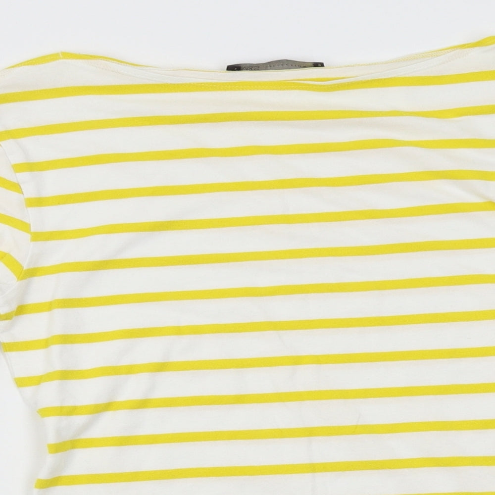 M&S Womens White Striped  Basic T-Shirt Size 8