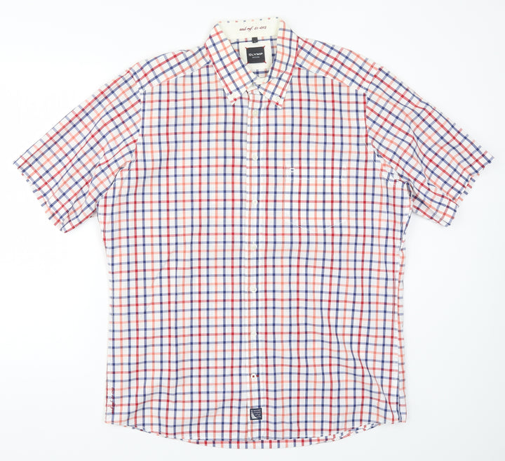 Olymp Mens Red Check Button-Up Size L - Blue