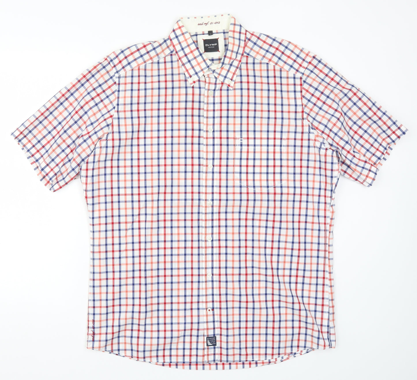 Olymp Mens Red Check   Button-Up Size L  - Blue