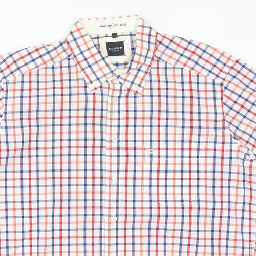 Olymp Mens Red Check   Button-Up Size L  - Blue