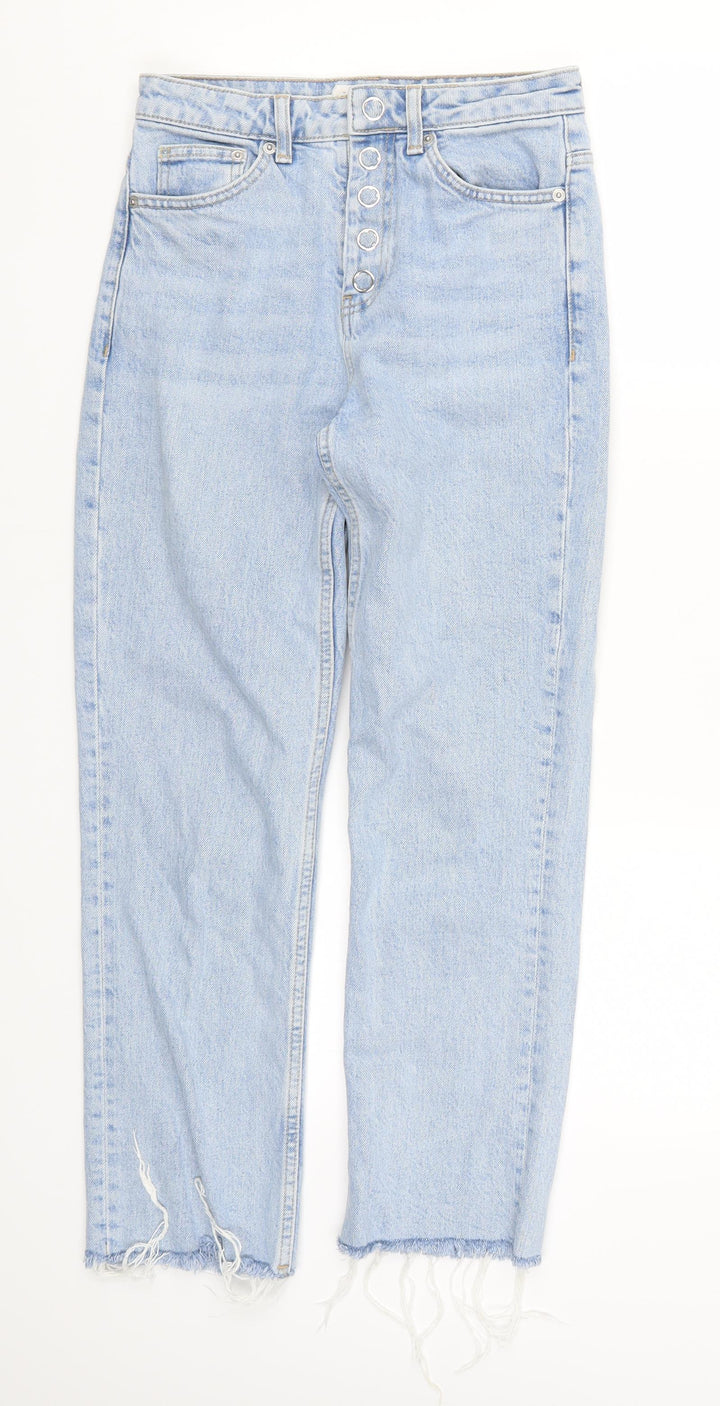 Topshop Womens Blue Denim Straight Jeans Size 26 in L24 in - Distressed Hem