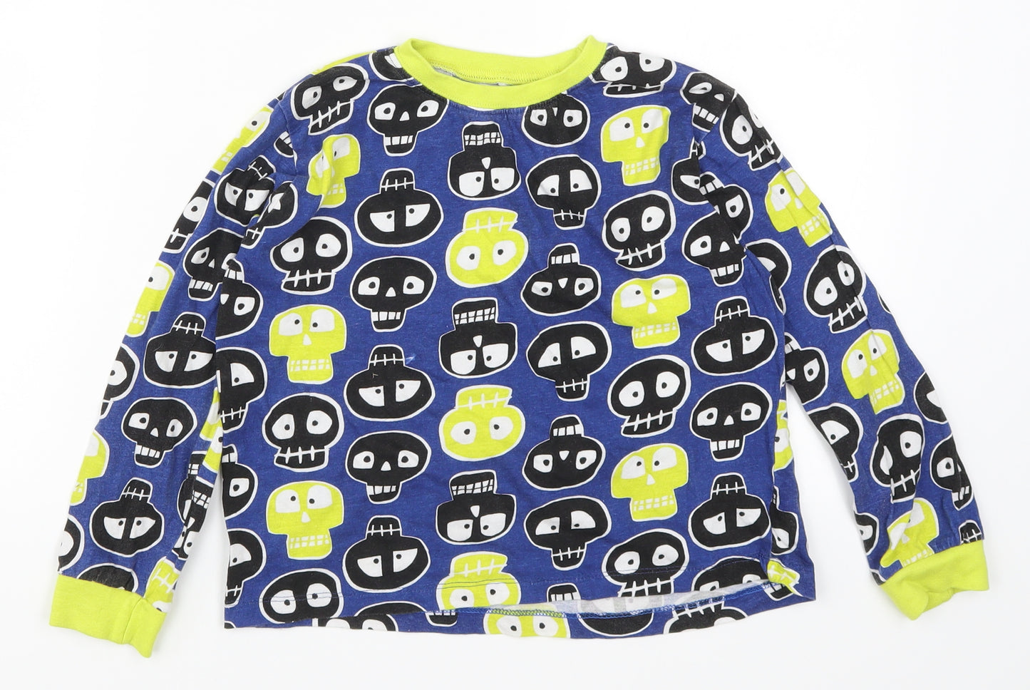Preworn Boys Blue Geometric   Pyjama Top Size 8-9 Years  - Skulls