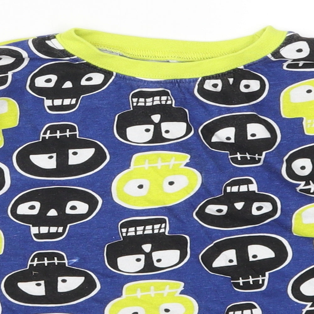 Preworn Boys Blue Geometric   Pyjama Top Size 8-9 Years  - Skulls