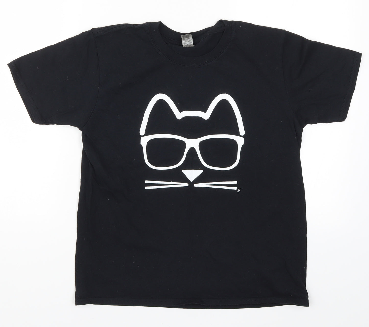 Gildan Girls Black   Basic T-Shirt Size XL  - Cat Glasses