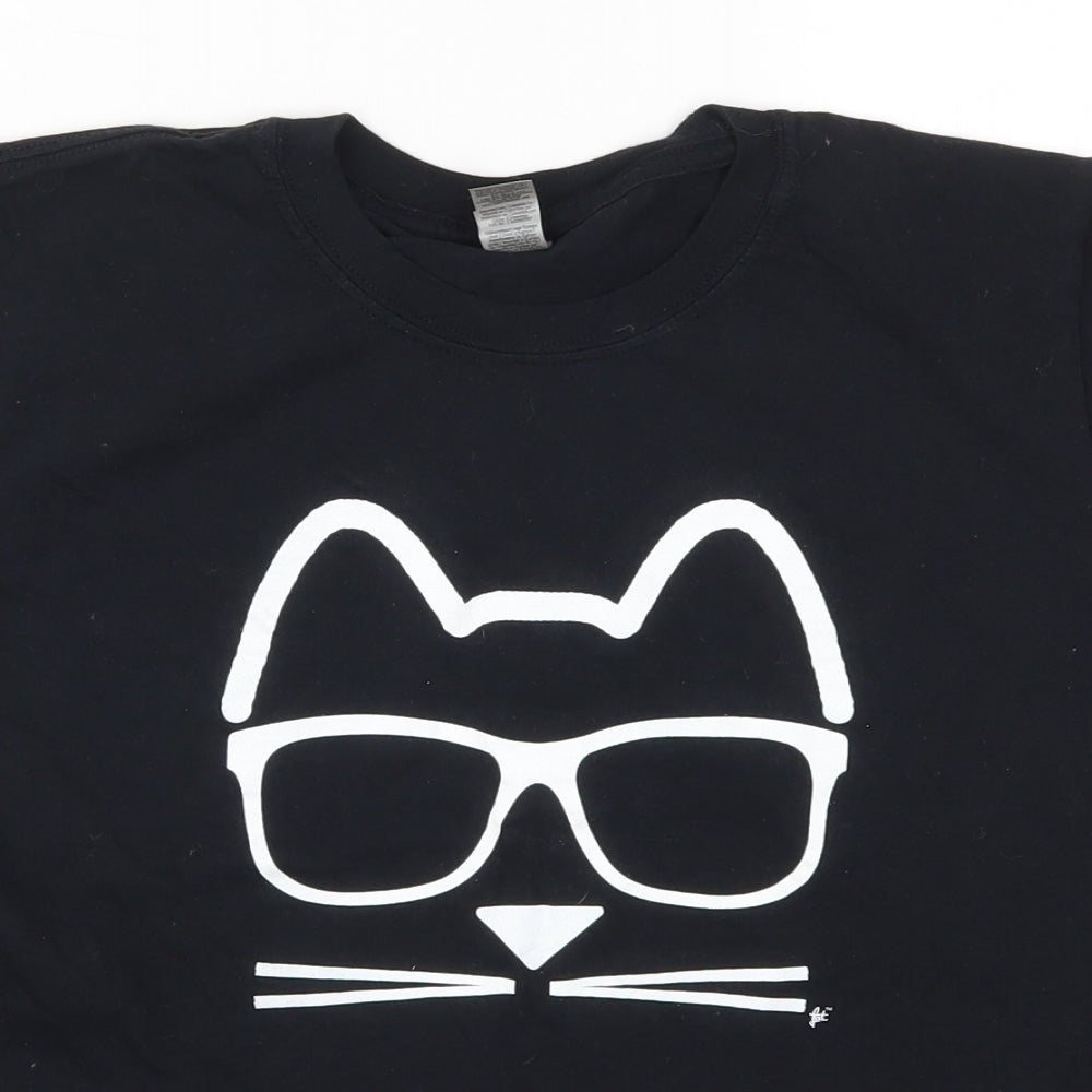 Gildan Girls Black   Basic T-Shirt Size XL  - Cat Glasses