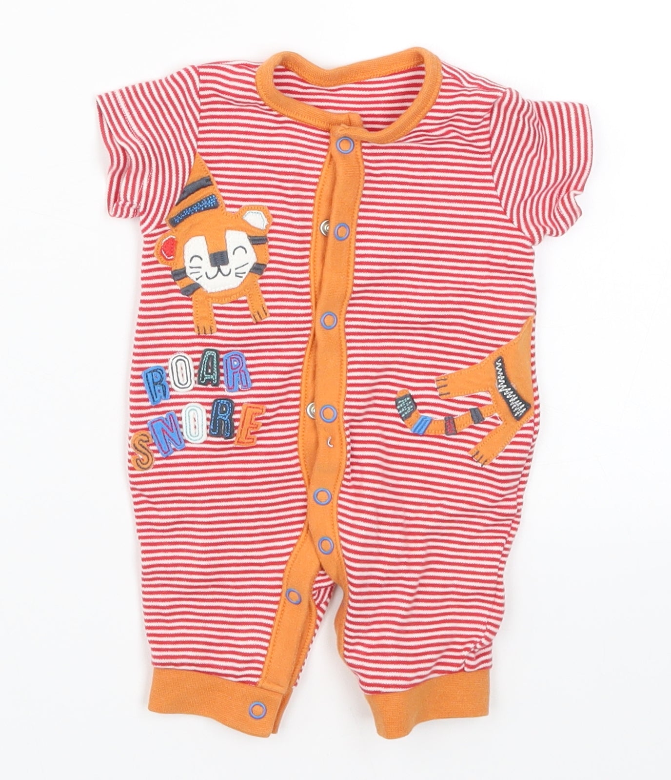 Nutmeg Baby Red Striped  Babygrow One-Piece Size Newborn  - Roar Snore Tiger