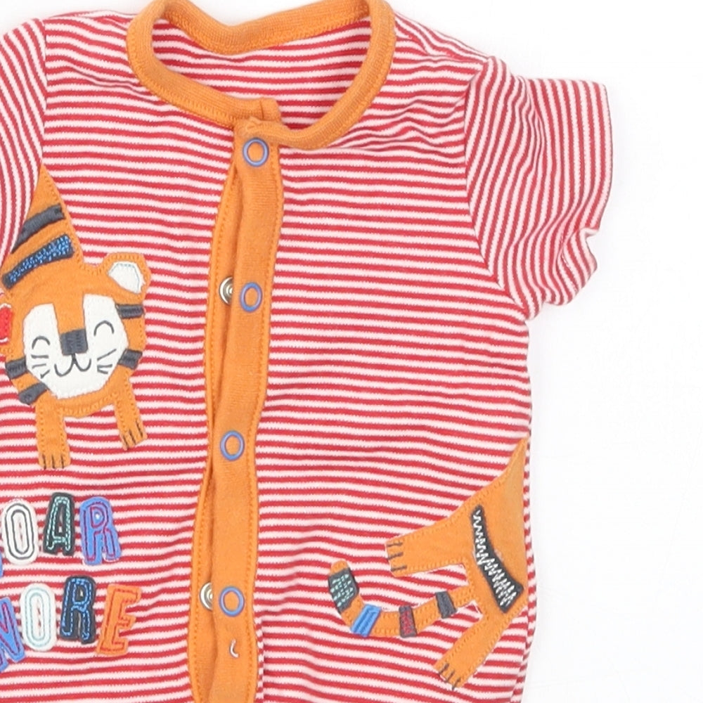 Nutmeg Baby Red Striped  Babygrow One-Piece Size Newborn  - Roar Snore Tiger