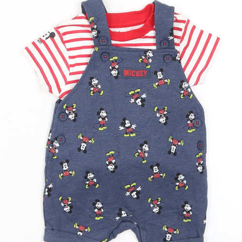 Primark Baby Multicoloured Striped  Dungaree One-Piece Size 3-6 Months  - Mickey Mouse