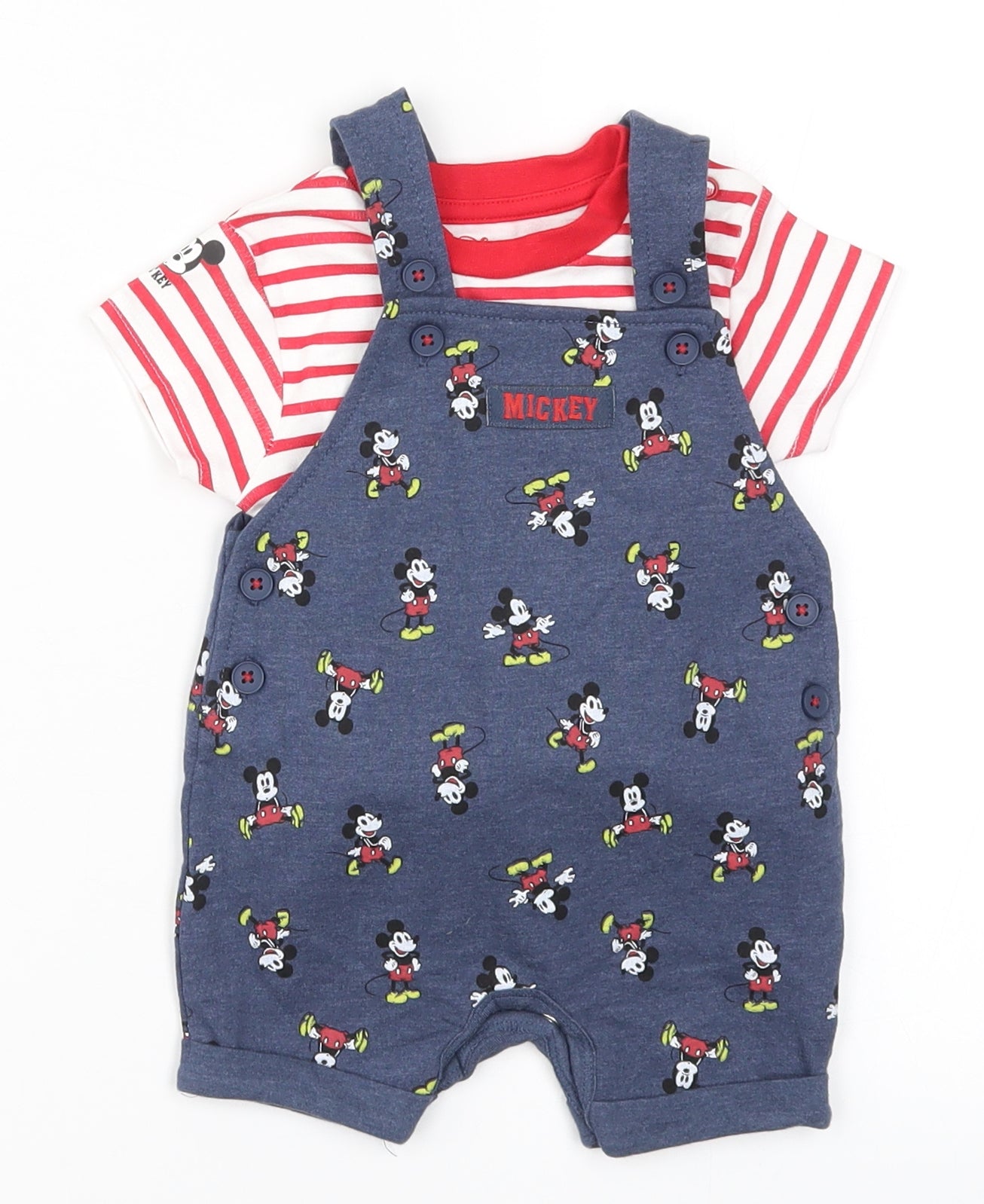 Primark Baby Multicoloured Striped  Dungaree One-Piece Size 3-6 Months  - Mickey Mouse