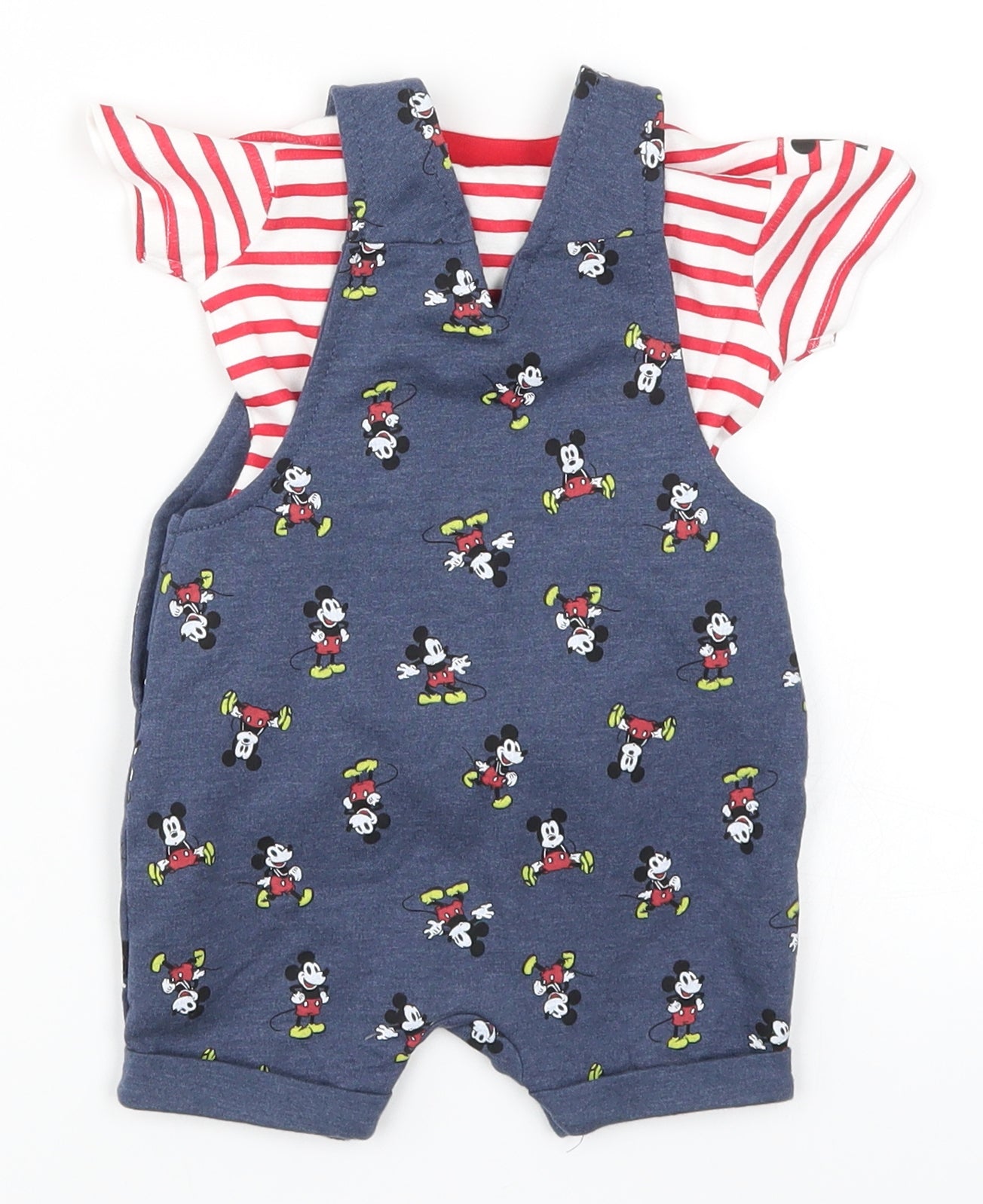 Primark Baby Multicoloured Striped  Dungaree One-Piece Size 3-6 Months  - Mickey Mouse