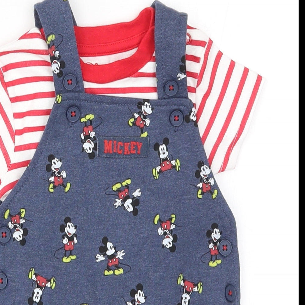 Primark Baby Multicoloured Striped  Dungaree One-Piece Size 3-6 Months  - Mickey Mouse