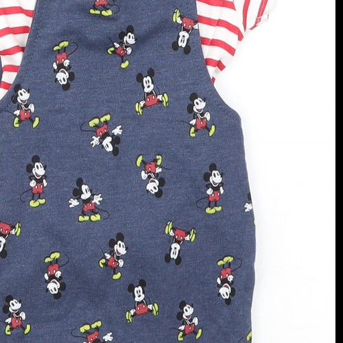 Primark Baby Multicoloured Striped  Dungaree One-Piece Size 3-6 Months  - Mickey Mouse