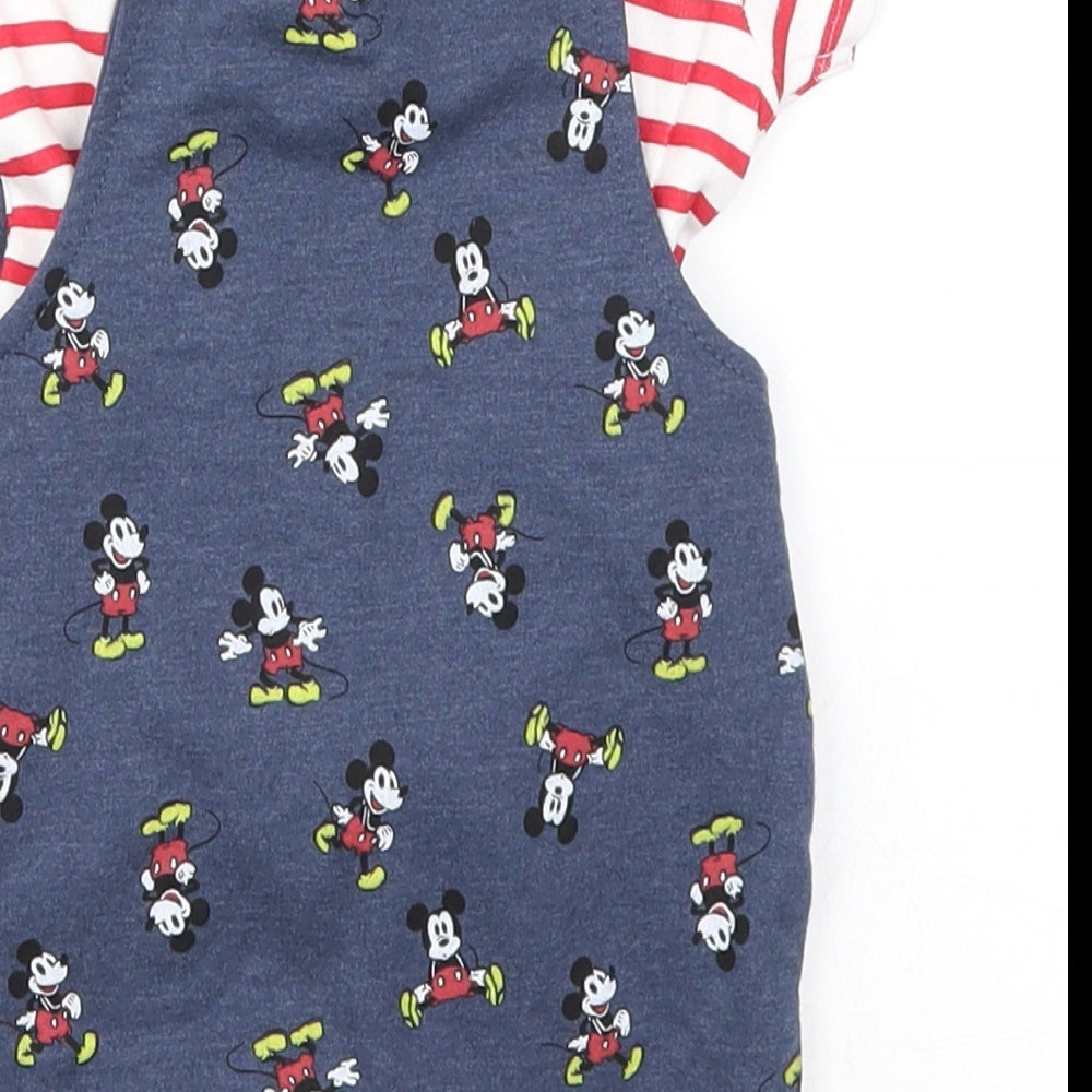 Primark Baby Multicoloured Striped  Dungaree One-Piece Size 3-6 Months  - Mickey Mouse