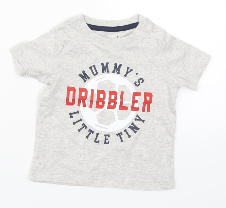 Fred & Flo Boys Grey Basic T-Shirt Size 3-6 Months - Mummy's Little Tiny Dribbler Football