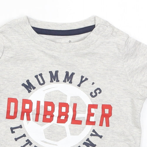 Fred & Flo Boys Grey   Basic T-Shirt Size 3-6 Months  - Mummy's Little Tiny Dribbler Football