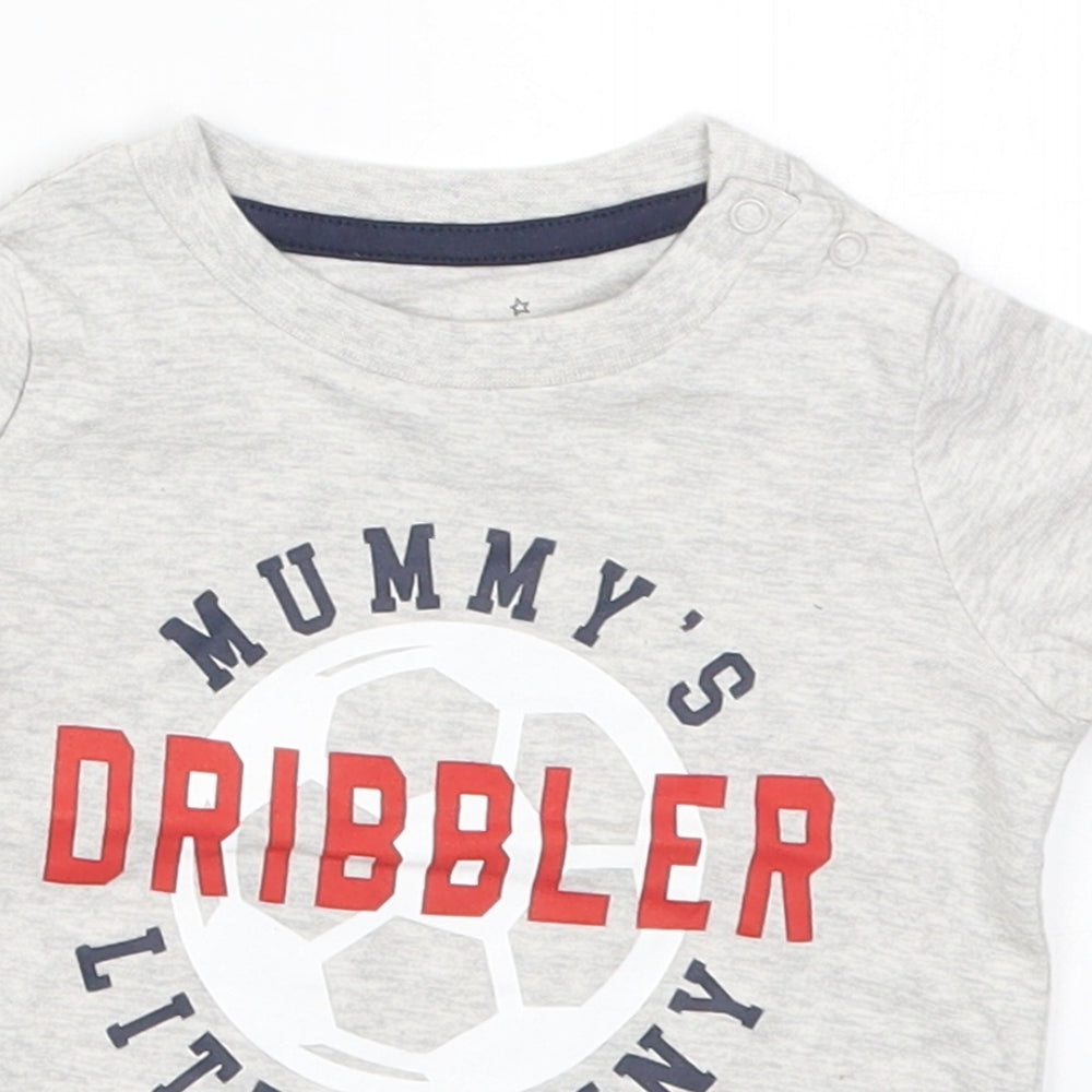 Fred & Flo Boys Grey   Basic T-Shirt Size 3-6 Months  - Mummy's Little Tiny Dribbler Football