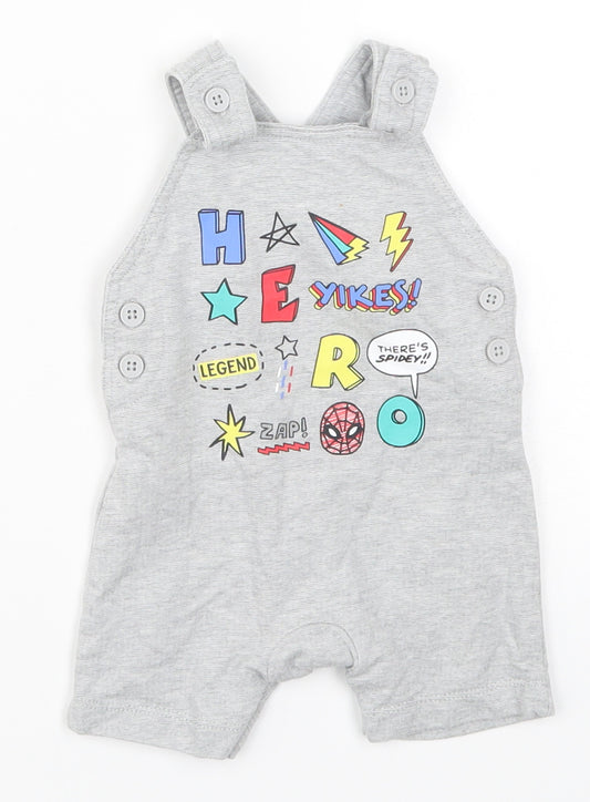 Front view of George Baby Grey Dungaree One-Piece, size 0-3, Months - Hero