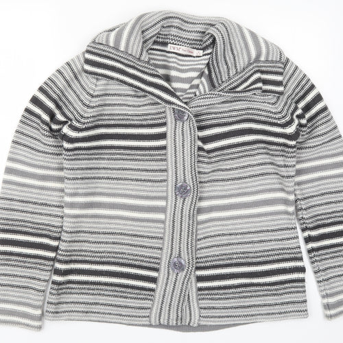 EWM Womens Grey Striped Knit Cardigan Jumper Size 14