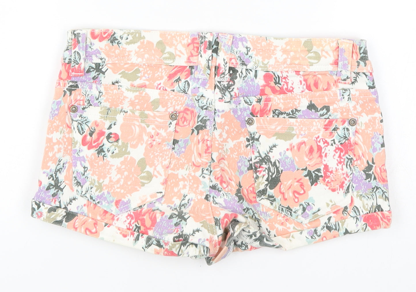 Parisian Womens Pink Floral Denim Hot Pants Shorts Size 10